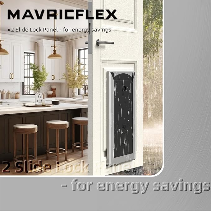 MAVRICFLEX Heavy Duty Dog Door for X-Large Dogs Up to 220LBS, Aluminum Frame Dog Door with Double Sliding Panel and 2 Soft Flaps, Easy to Install, Extra-Large, Matte Silver