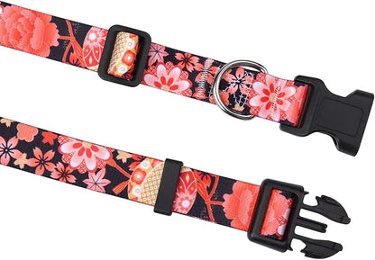 Mihqy Dog Collar with Bohemia Floral Tribal Geometric Patterns - Soft Ethnic Style Collar Adjustable for Small Medium Large Dogs(Red Flower A,L)