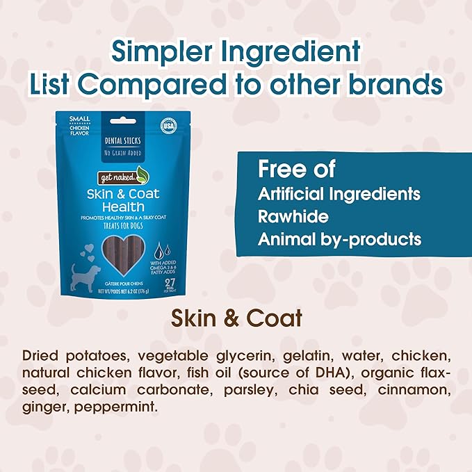 Get Naked Dental Sticks Grain-Free Chicken Flavor Dog Treats Variety Pack, Digestive Health + Skin & Coat + Joint Health + Super Antioxidant, Total 4 Bags, 24.8-oz, 64 Sticks
