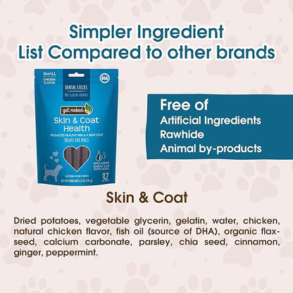 Get Naked Dental Sticks Grain-Free Chicken Flavor Dog Treats Variety Pack, Digestive Health + Skin & Coat + Joint Health + Super Antioxidant, Total 4 Bags, 24.8-oz, 64 Sticks