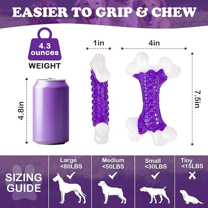 Kseroo 2-Pack Indestructible Dog Toys for Aggressive Chewers: Bacon Flavored Hard Nylon Bone Chew Toys, Tough Dog Chew Toys for Large Dogs, Dog Toys to Keep Them Busy for Medium Large Breed, Purple