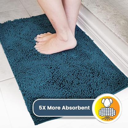 Muddy Mat® | Super Absorbent Door Mat Indoor, Microfiber Quick Dry Chenille Entryway Rug, Non-Slip Front Door Mat, Indoor Mats for Entryway, Machine Washable Pet Rug, Atlantic Blue 24"x120"