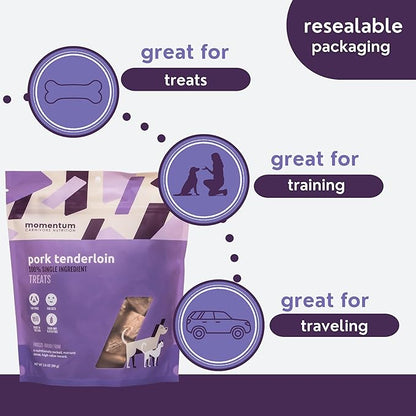 Momentum Carnivore Nutrition Freeze-Dried Pork Tenderloin Dog Treats & Cat Treats – Single-Ingredient, High-Protein, Grain-Free, Lean & Naturally Tender – Made in USA – 3.5 oz Bag