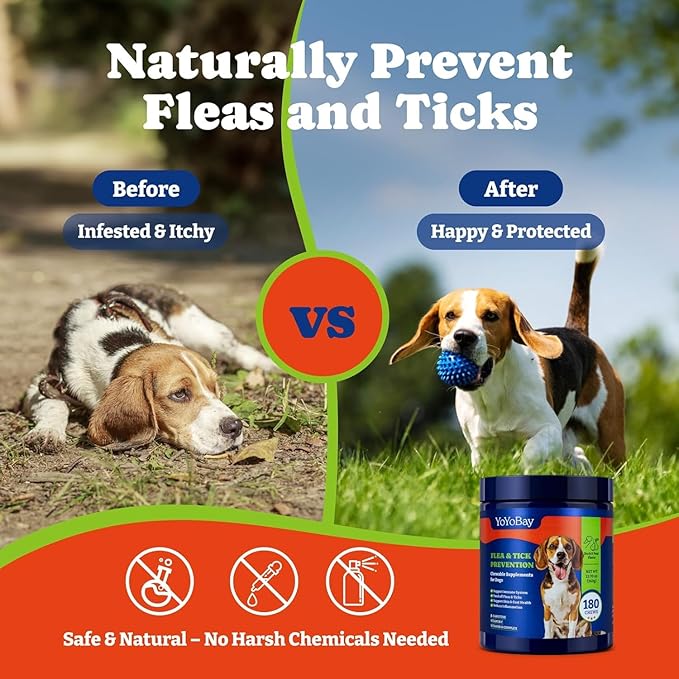 Flea and Tick Prevention for Dogs Chewable - Duck & Pear Flavor - Dog Flea and Tick Treatment Chewable, Natural Defense- Dog Immune Support Supplement, 2 Pack