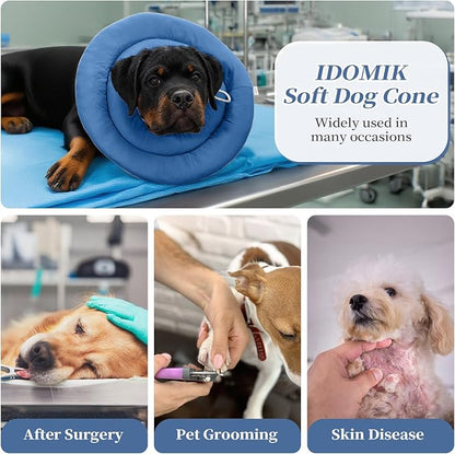 IDOMIK Dog Recovery Collar, Waterproof Soft Dog Cone After Surgery, Comfy Protective Elizabethan Collar Alternative for Dogs Cats, Adjustable Pet Neck Donut Cone Anti-Licking Biting Wounds,Navy,S