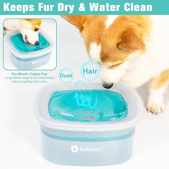 LumoLeaf No Spill Water Bowl for Dogs, Slow Feeder for Messy Drinkers, Drip-Free & Splash-Proof Design (Blue, 70oz).
