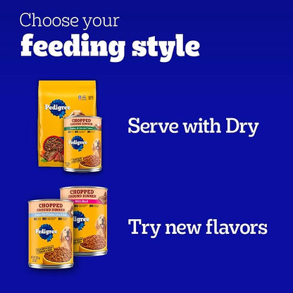 Pedigree Chopped Ground Dinner Adult Soft Wet Dog Food with Chicken, Canned Dog Food, 13.2 oz. Cans, 12 Count