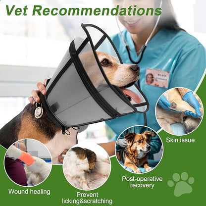 Cone for Dogs – Soft Elizabethan Collar for Large, Medium & Small Dogs | Post-Surgery Recovery, Anti-Licking, Adjustable & Lightweight Dog Cone Alternative (Black,S)