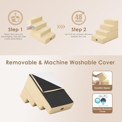EHEYCIGA Dog Stairs for Bed 18" H, 4-Step Dog Steps for High Bed, Pet Steps for Small Dogs and Cats, Non-Slip Balanced Pet Ramp Indoor, Graige