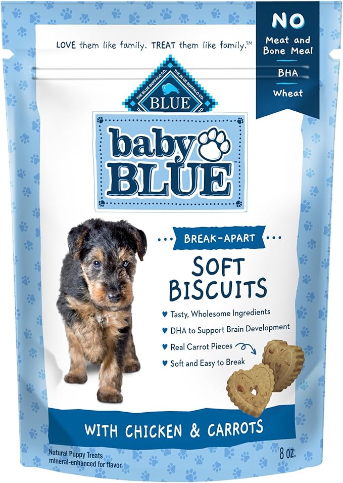 Blue Buffalo Baby Blue Soft Biscuits with DHA, Natural Dog Treats for Puppies, Great for Training, with Chicken & Carrots, 8-oz Bag