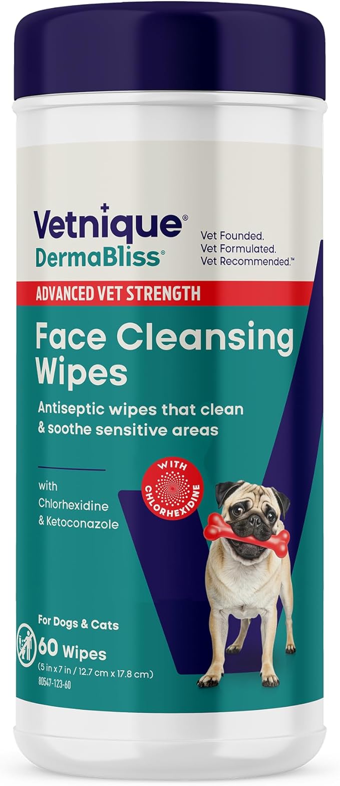 Vetnique Dermabliss Dog Face Wipes - Medicated Chlorhexidine Wipes for Dogs with Wrinkles, French Bulldog, English Bulldog Dog Grooming Wipes Cleaning & Deodorizing Dog Wipes
