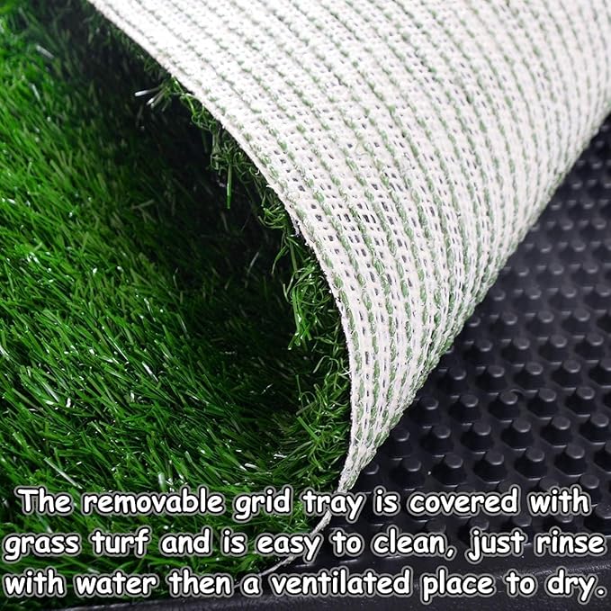 Dog Grass Pad with Tray, 25" x 20" Indoor Artificial Grass Pee Pad for Puppy Potty Training, Portable Dog Toilet Pet Loo, 3-Layer System