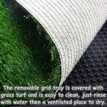 Dog Grass Pad with Tray, 25" x 20" Indoor Artificial Grass Pee Pad for Puppy Potty Training, Portable Dog Toilet Pet Loo, 3-Layer System