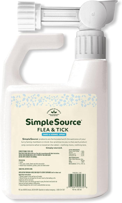 SimpleSource Flea & Tick Yard & Kennel Spray, Powered by Plants, Eliminates Fleas, Flea Eggs, Flea Larvae, Ticks, & Mosquitos, 32oz Bottle