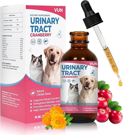 Cat UTI Treatment,Dog Urinary Tract Infection Drops, Renal Health for Cats Pets - Kidney Support,Bladder Control for Dogs Incontinence - Cat UTI Remedy Cranberry & D-Mannose (1 Pack)