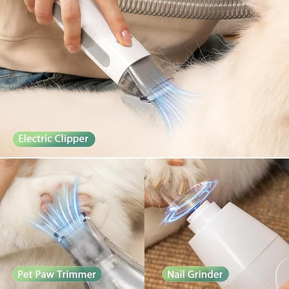Afloia 6-in-1 Dog Grooming Kit, Pet Grooming Vacuum for Shedding, Dog Hair Vacuum with Clipper Nail Trimmer Grinder, Pet Brush Groomer at Home, Low Noise Cats Hair Remover, 1.5L Dust Cup, Green