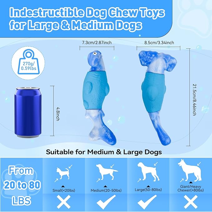 BIKIISEN Dog Toys for Aggressive Chewers, Interactive Dog Chew Toy for Large Dogs, Indestructible Squeaky Toys to Keep Them Busy, Tough Toys for Medium/Large Dogs Blue