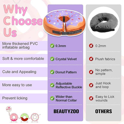 BEAUTYZOO Dog Cone Alternative After Surgery for Large Medium Small Dogs, Soft Inflatable Cone Collar for Dogs Cats, Dog Neck Donut E Collar Dog Recovery Collar to Stop Licking, Purple Donut, XL