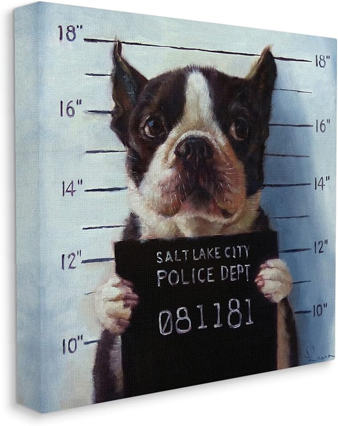 Stupell Industries Funny Boston Terrier Dog Jail Convicted Police, Design by Lucia Heffernan