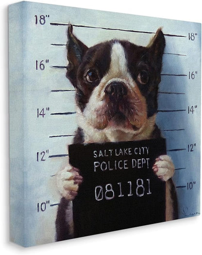 Stupell Industries Funny Boston Terrier Dog Jail Convicted Police, Design by Lucia Heffernan