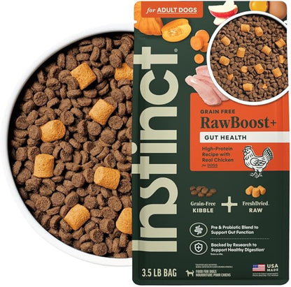 Instinct RawBoost Gut Health, Natural Dry Dog Food with FreshDried Raw, High Protein, Grain-Free Recipe - Real Chicken, 3.5 lb. Bag
