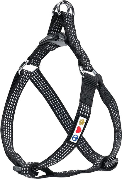 Pawtitas Reflective Step-in Dog Harness – Adjustable No-Pull Vest for Puppies to Seniors, Safe & Comfortable, M Black