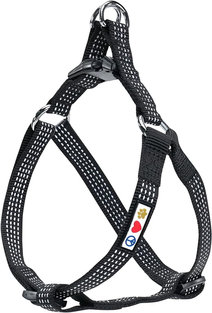 Pawtitas Reflective Step-in Dog Harness – Adjustable No-Pull Vest for Puppies to Seniors, Safe & Comfortable, L Black