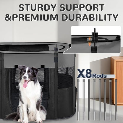 Large Dog Cat Playpen Crate with Waterproof Pad,Portable Collapsible Pet Dog Cat Kennel Cage Tent,Suitable for Indoor Outdoor Travel Camping,Water-Resistant Breathable Shade Cover (Grey L)