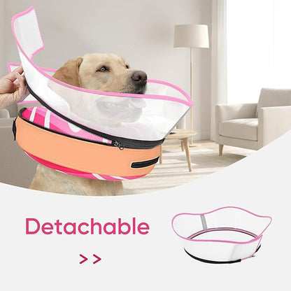 Supet Raised Inflatable Dog Cone After Surgery - Adjustable Recovery Donut Collar with Removable Shield to Stop Licking Wounds & Protect Stitches - Soft Dog Cone Alternative for Large Dogs (Pink,L)