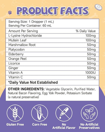 EagouDiary Dog Cough Treatment,Liquid Kennel Cough Treatment with Lysine, Mullein, Vitamins,Natural Supplement for Canine Respiratory, Sneezing, Dry, Wet & Barky Relief (60mL/2 Fl Oz)