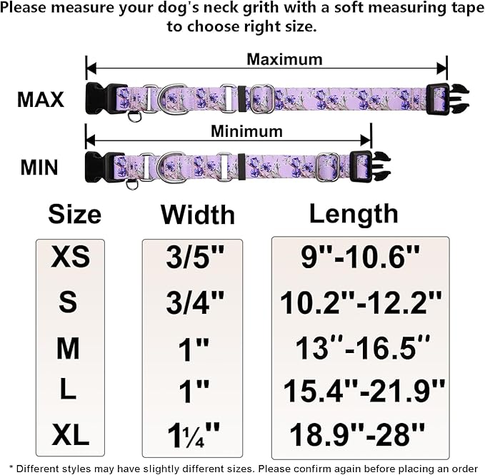 Purple Martingale Dog Collars for Medium Dogs with Buckle Floral Pattern Nylon Dog Collar (Purple Lily, Medium)