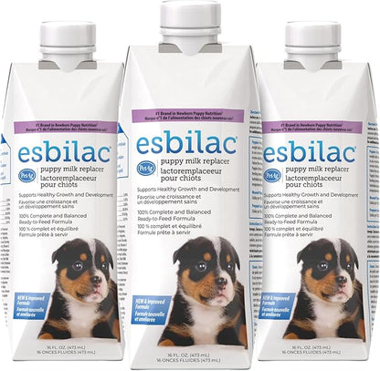 PetAg Esbilac Puppy Milk Replacer Liquid - 16 oz, Pack of 3 - Resealable, Ready-to-Feed Formula with Vitamins for Newborn Puppies to 1 year- Easy to Digest - Storable & Portable