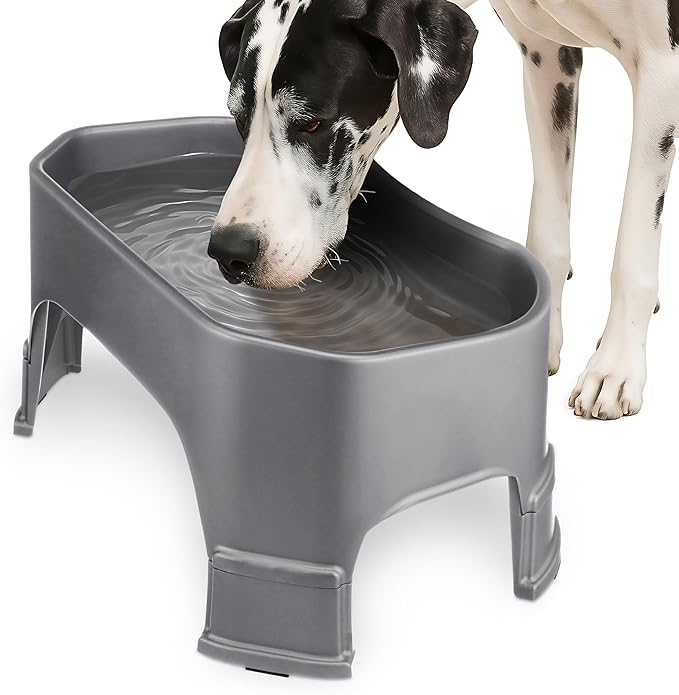 Neater Pet Brands Extra Large Water Bowl for Dogs, Elevated Outdoor Dog Water Bowl (2.25 Gallon XL Capacity), Big Trough Style Food Dish for Indoors or Outside, No Spill Large Dog Bowls, Gunmetal Grey
