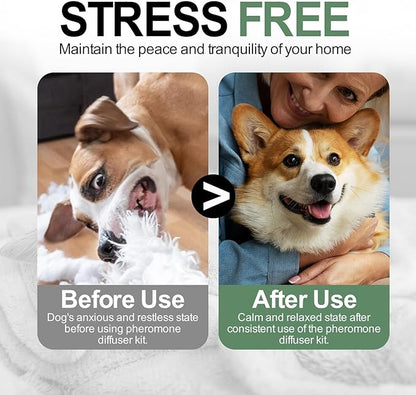 Dog Calming Pheromone Diffuser Refills, 4 Pack 48ml, Helps Dogs Relieve Anxiety, Reduce Stress, Aggression, Barking, Chewing, Scratching, Supports Dogs Travel, Vet Visits, Separation, Loud Noises