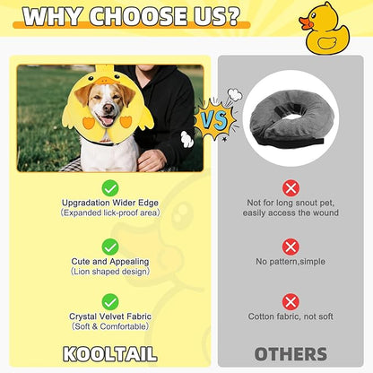 KOOLTAIL Inflatable Dog Cone Collar, Soft Donut E Collar for Dogs After Surgery to Stop Licking Enhanced Alternative, Blow Up Pet Neck Pillow Recovery Adjustable Cone for Dog Cat, Upgrade Size, Duck M