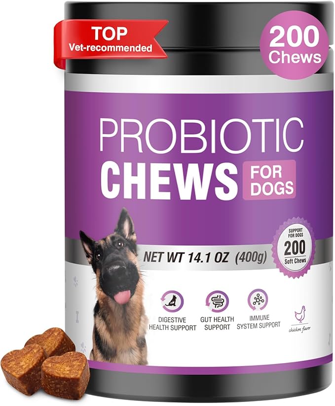 Probiotics for Dogs 200pcs Dog Probiotics for Digestive Health Digestive Enzymes and Prebiotic, Probiotic Chews for Dogs Support Gut Health, Relieve Diarrhea, Itchy Skin, Enhance Immunity