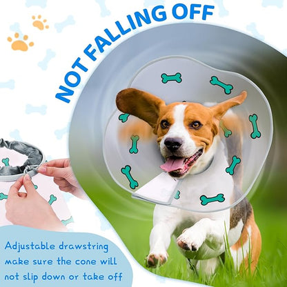 Dog Cone After Surgery - Soft, Comfortable, Adjustable Recovery Collar for Large, Medium, Small Dogs - Stop Licking with Soft Protect Edge (Bone, XXL)