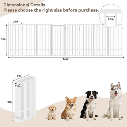 SNUOWU Full Metal Freestanding Dog Gate with Door, 36''Height Foldable Pet Dog Fence for Indoor & Outdoor, 8 Panels Extra Wide Free Standing TallDog Gates for Doorways,House,Stairs,Porch,Deck,Yard