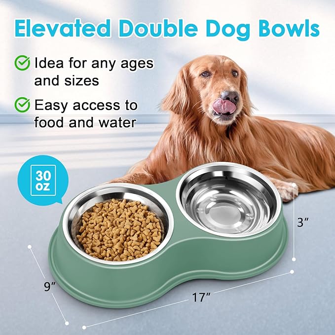 EpetsLove Large Double Dog Water and Food Bowls, Stainless Steel Bowls with Non-Slip Resin Station, Pet Feeder Bowls Food Dish for Small Medium Large Dogs Cats