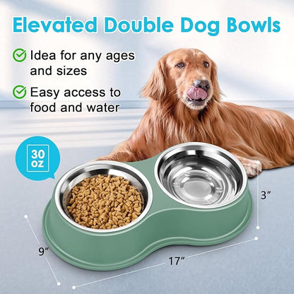 EpetsLove Large Double Dog Water and Food Bowls, Stainless Steel Bowls with Non-Slip Resin Station, Pet Feeder Bowls Food Dish for Small Medium Large Dogs Cats