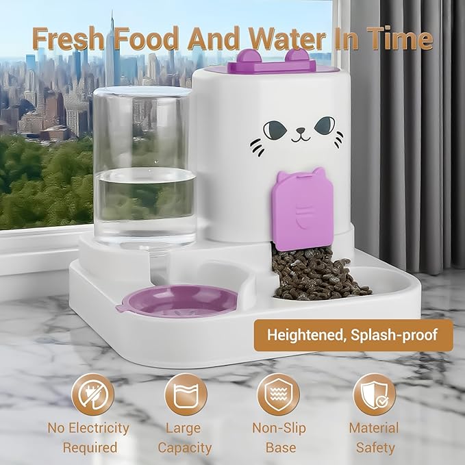 2-in-1 Gravity Pet Feeder & Water Dispenser for Cats Dogs - Large Capacity Cat Food Station with Water Bowl, Travel-Friendly (red)