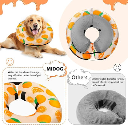 MIDOG Inflatable Dog Cone Alternative for After Surgery - Soft Protective Donut Collar Prevents Licking, Comfortable Recovery E-Collar Alternative for Small Medium Large Dogs (Orange,L)