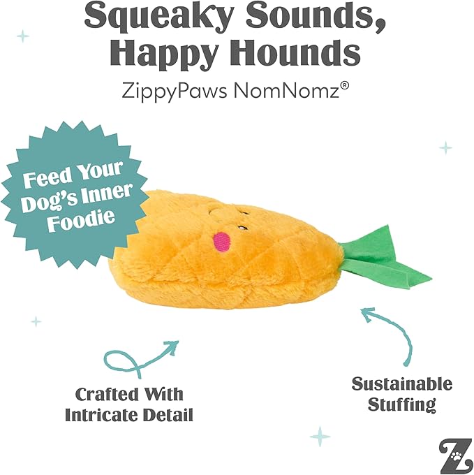 ZippyPaws NomNomz - Dog Squeaky Toys to Keep Them Busy, Funny Food Plush for Small & Medium Dogs, Cute Stuffed Puppy Toy, Pet Products, Gift for Dogs of All Breeds, Soft and Cuddly - Pineapple