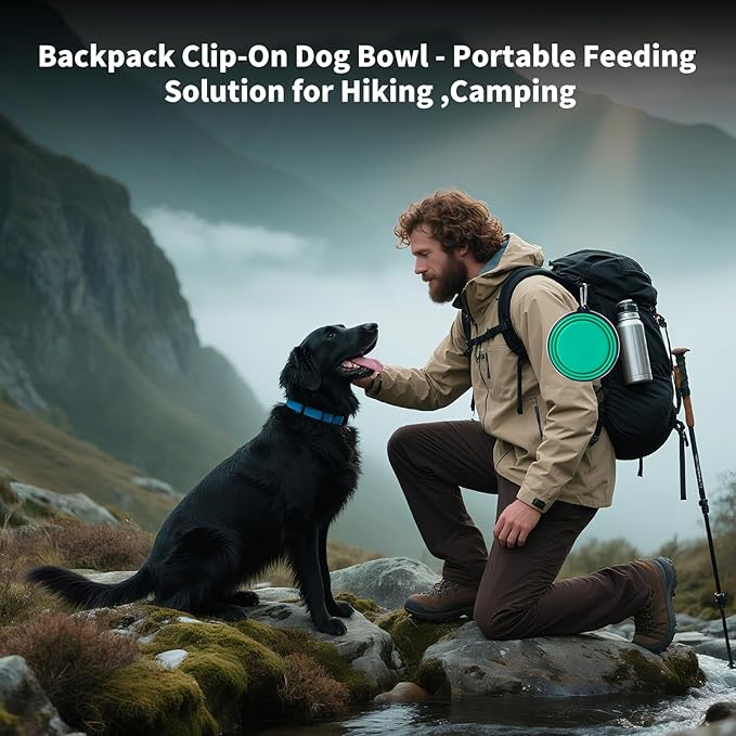 SLSON Dog Bowls Pet Collapsible Bowl with Cover Lids,2 Pack Dog Travel Bowls Portable Foldable Cat Water Dish Bowl for Pets Walking Parking Camping (Light Blue and Green, Medium)