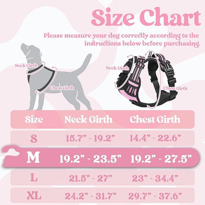 rabbitgoo Dog Harness Medium Sized, No Pull Pet Harness with 3 Buckles, Adjustable Soft Padded Vest with Control Handle, Walking Reflective Pet Vest for Medium Dogs, Rose Pink, M