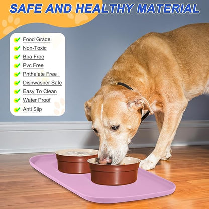 SMILOOL Silicone Pet Feeding Mat with Raised Edge for Food and Water, Dog Bowl Mats, Cat Bowls Placemat with High Lip for Floor Waterproof, Rubber Tray for Cats and Dogs 24 x 16 x0.8 Light Pink