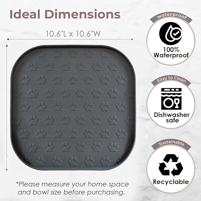 Pet Feeding Mat, Waterproof Anti-Slip Placemats for Dog Cat Bowl Silicone Pet Food Mat, Raised Edge Prevent Spills on Floor & Carpet, Dishwasher Safe (Beige, 11" x 11")