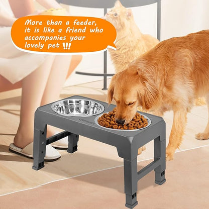 URPOWER Raised Dog Bowls 4 Height Adjustable Elevated Bowl Stand with Stainless Steel Water Bowl Non-Slip Dog Food Bowls Stand for Small Medium Large Dogs and Pets