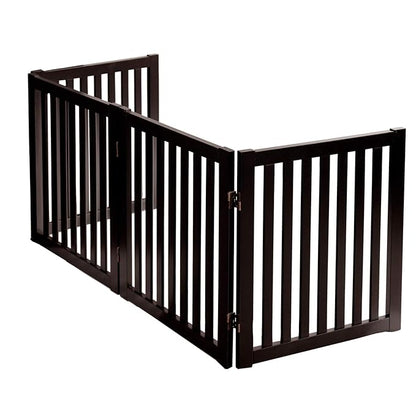 WELLAND 24" Freestanding Pet Gate, Foldable Wooden Dog Gate, 4 Panel Step Over Fence, Indoor Puppy Gate, Expands Up to 80" Wide, Espresso