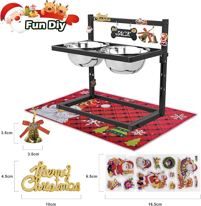 SHAINFUN Elevated Slow Feeder Dog Bowls with Mat, Adjustable Height, Tall Raised Dog Food Water Bowl Stand for Large & Medium Dogs